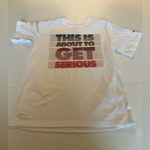 Boys size small white Nike Dri-Fit shirt with red and blue